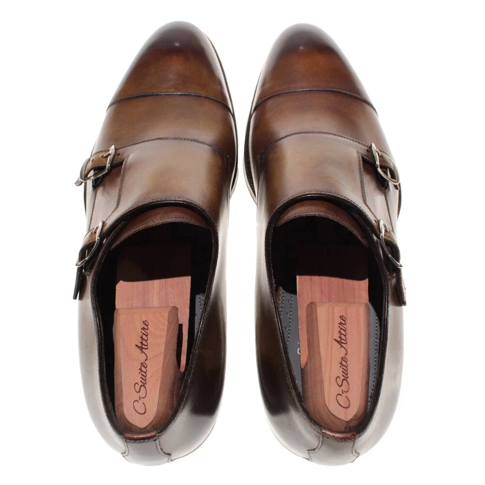 Di Bianco NWD Double Monk Strap Dress Shoes Size 10 US in Brown Leather